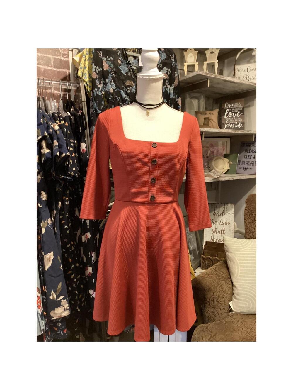 Mimi rust colored sleeved dress with buttons size M